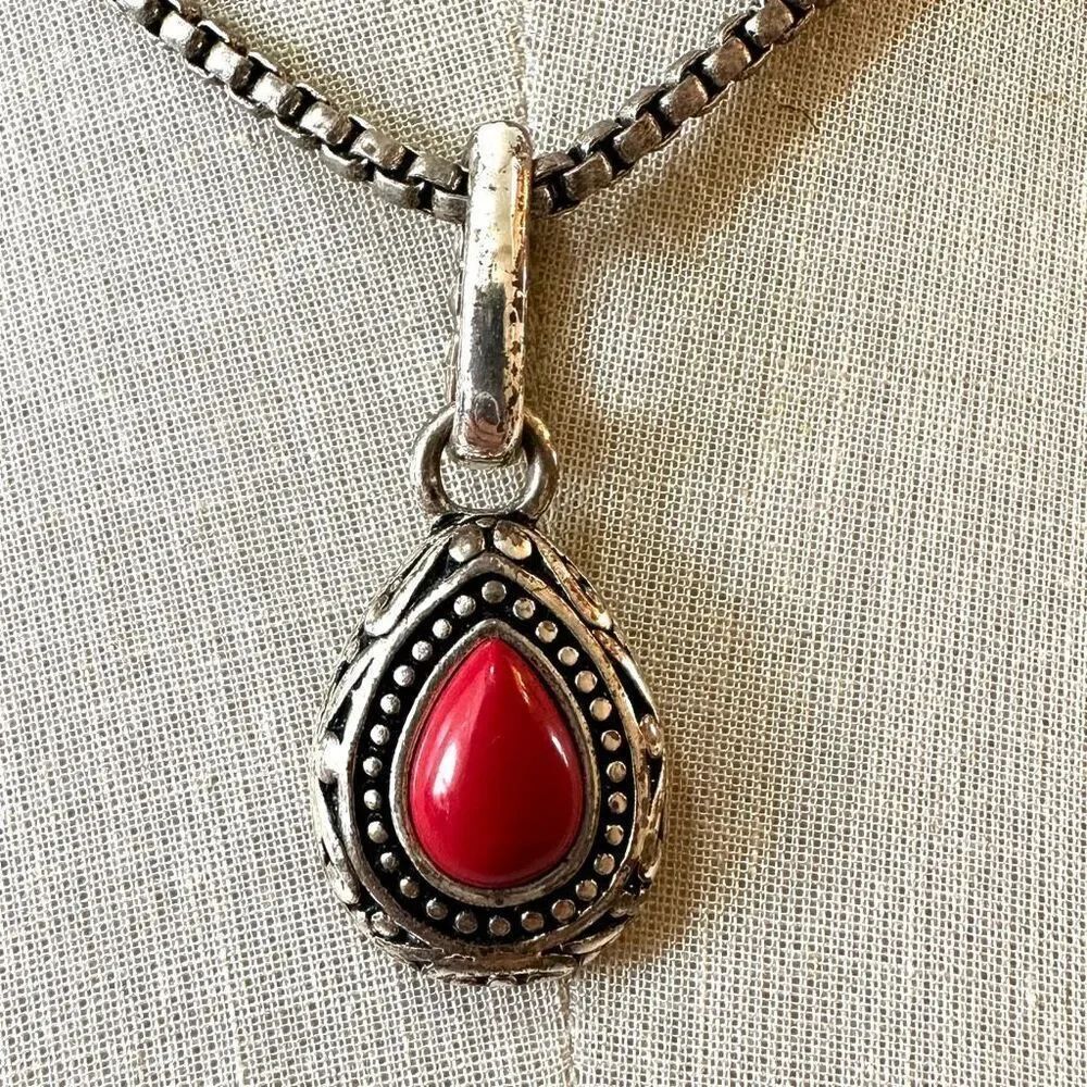 Premier Designs red and silver tone Teardrop Necklace